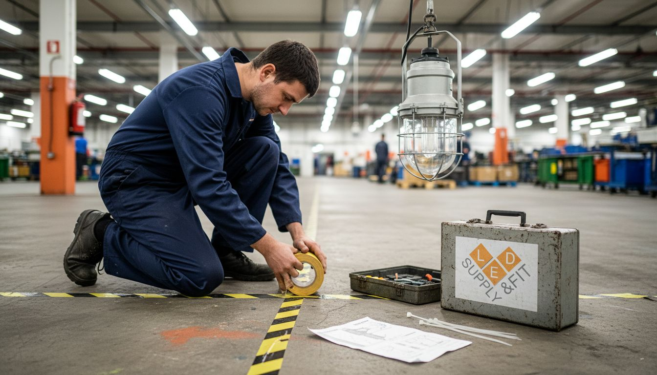 Worker preparing area for safe lighting fitting
