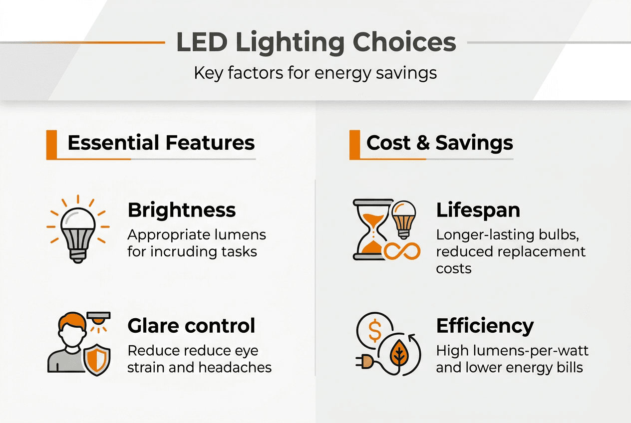 Infographic on office LED lighting selection criteria