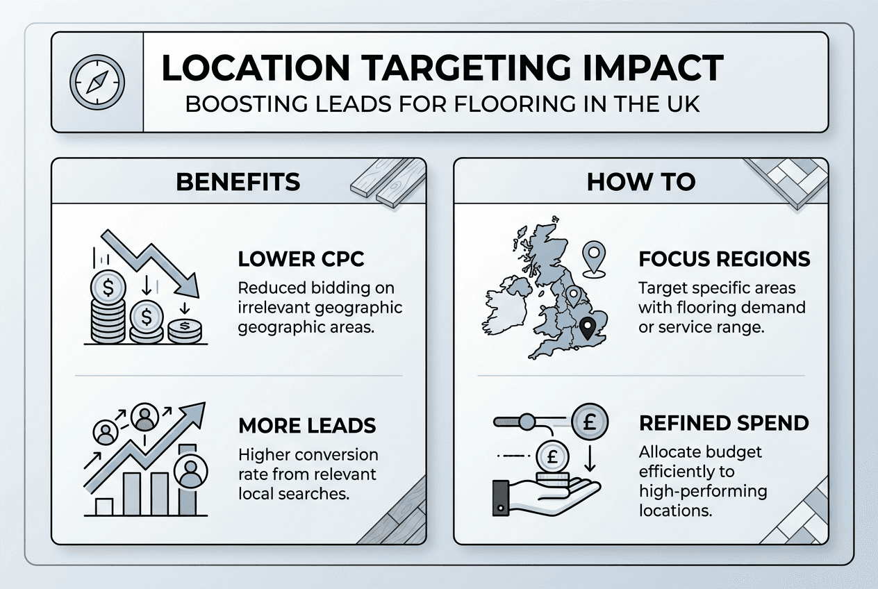 Infographic showing benefits of location targeting for flooring ads
