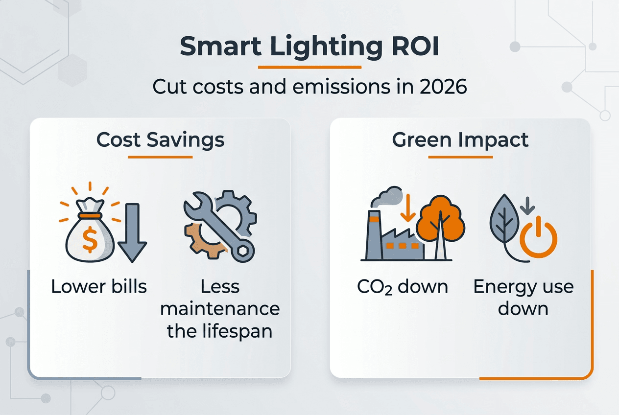 Smart lighting cost and green savings infographic