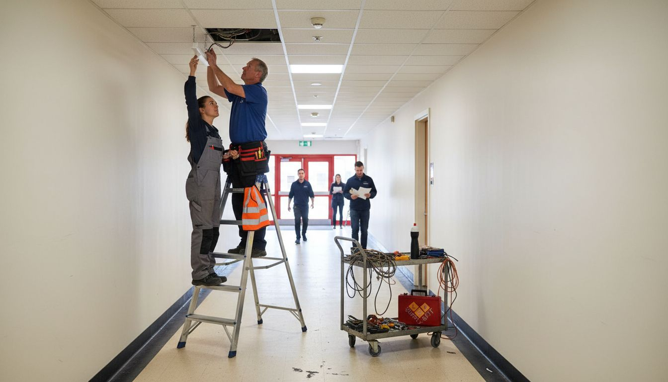 Maintenance team updating to smart LED lighting