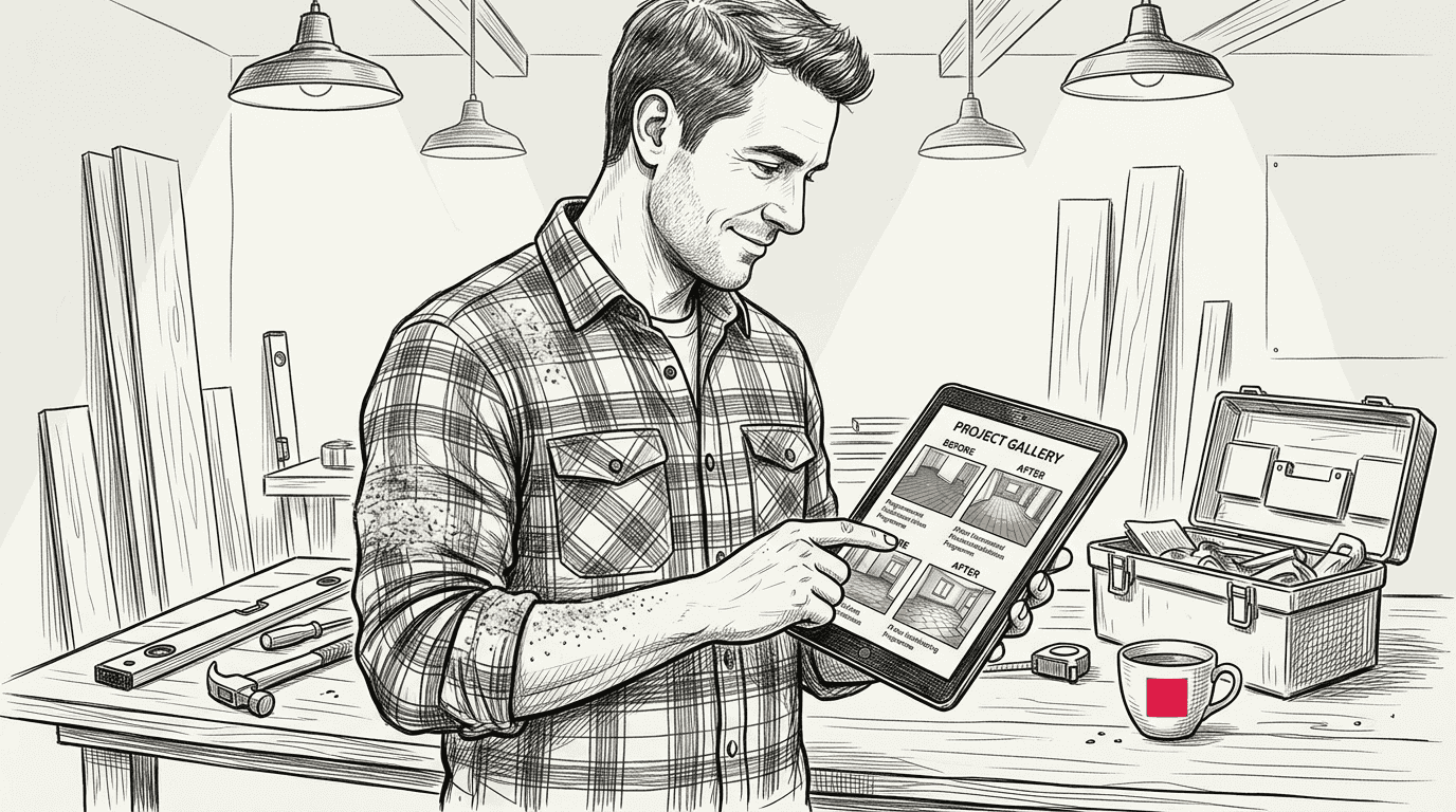 Flooring installer reviews project gallery on tablet