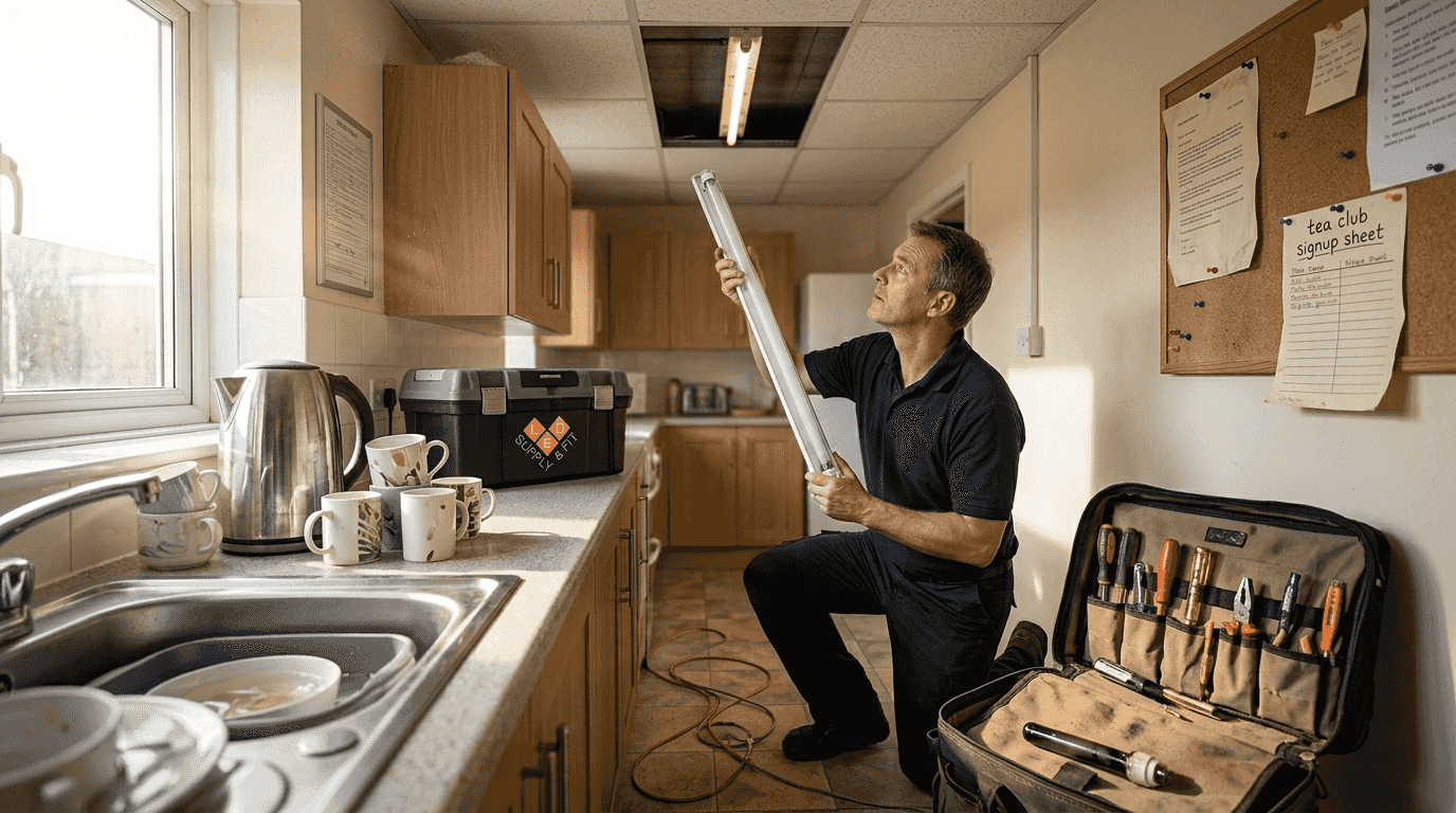 Electrician replaces fluorescent with LED light