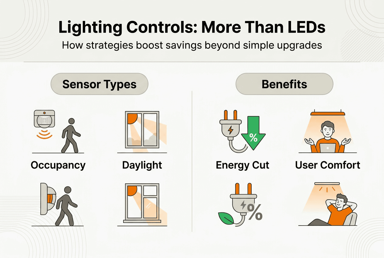 Infographic comparing lighting controls and benefits