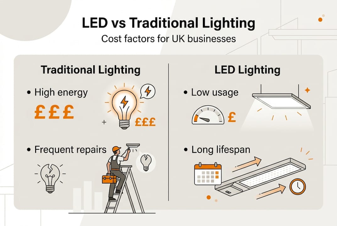 Infographic comparing LED and traditional lighting