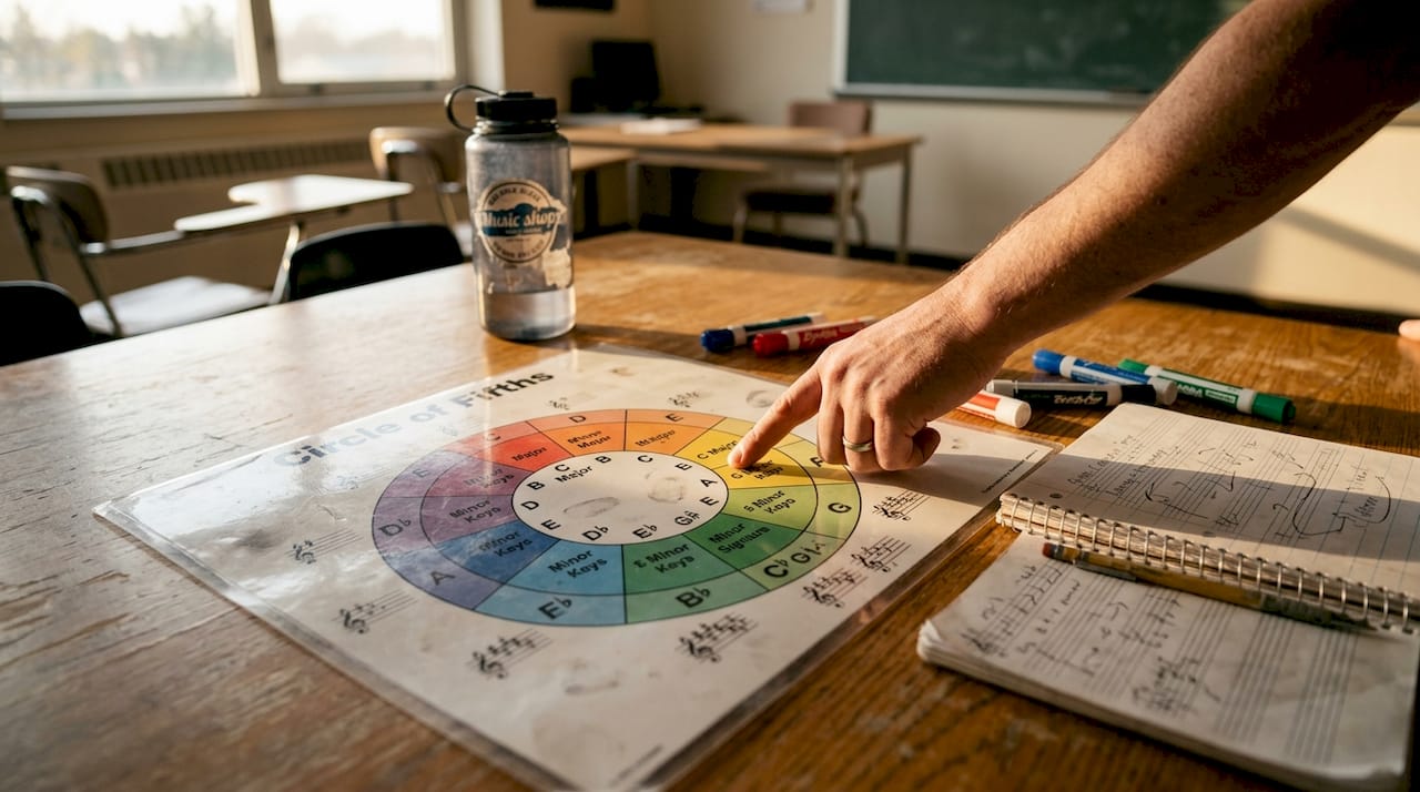 Teacher demonstrating Circle of Fifths diagram
