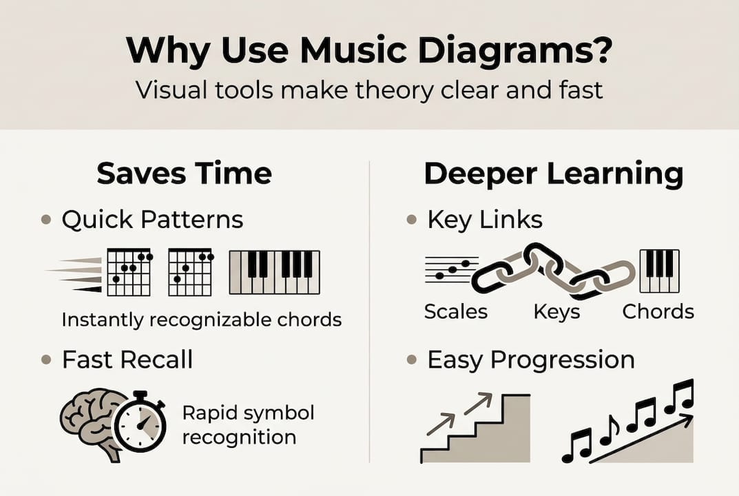 Infographic shows core music diagram benefits