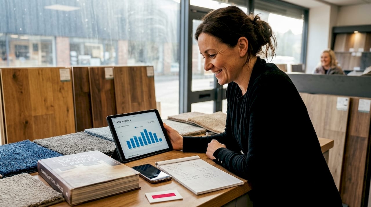Flooring retailer checking store traffic stats