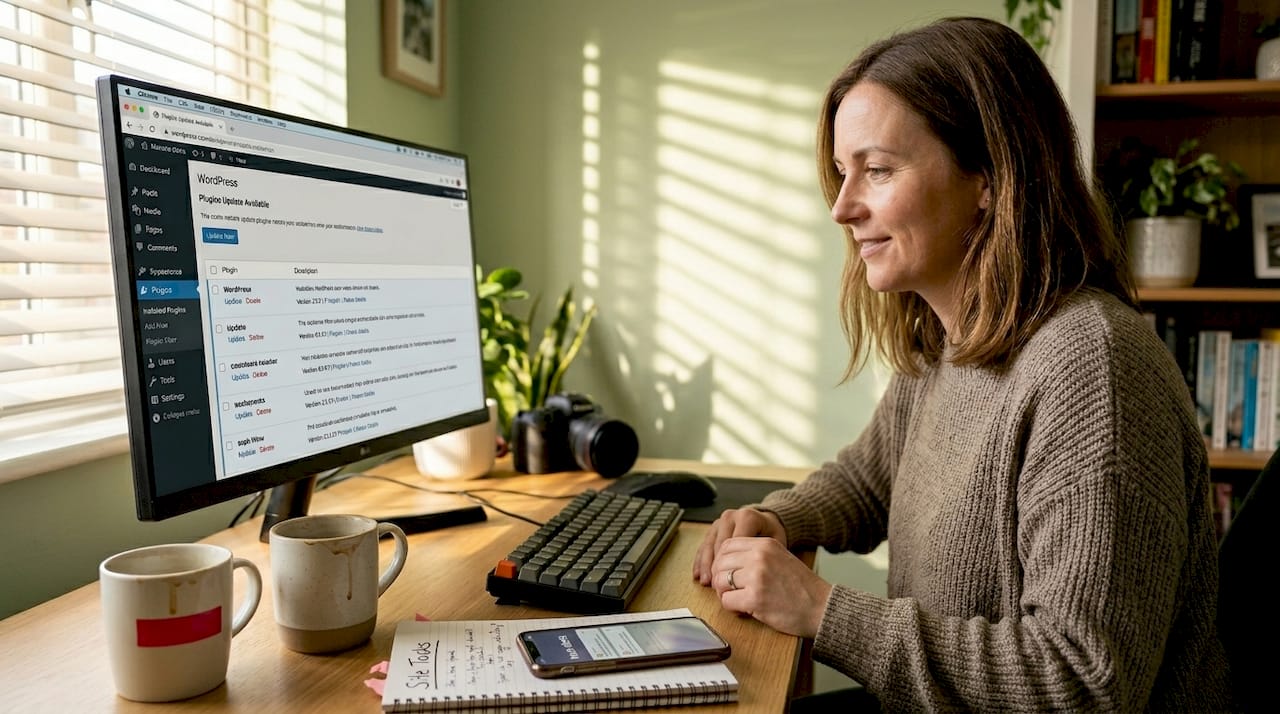 Website administrator checks routine maintenance list