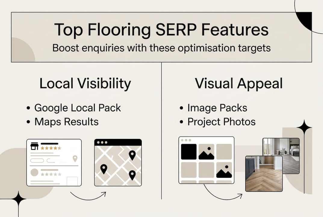 Infographic showing key SERP features for flooring