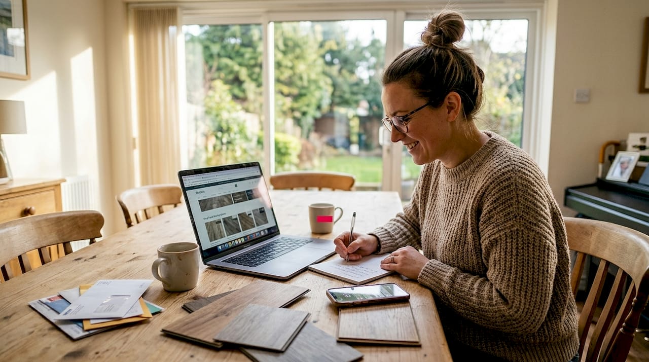 Customer comparing flooring options online