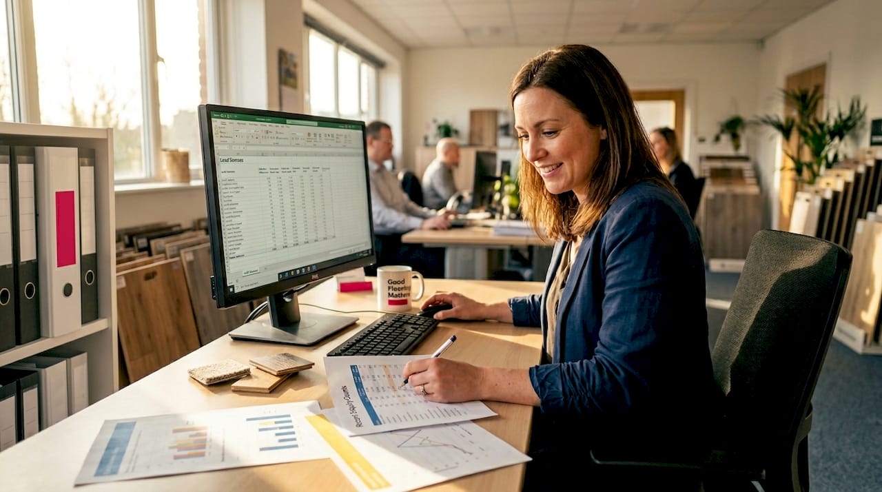 Marketer reviews flooring enquiry spreadsheet