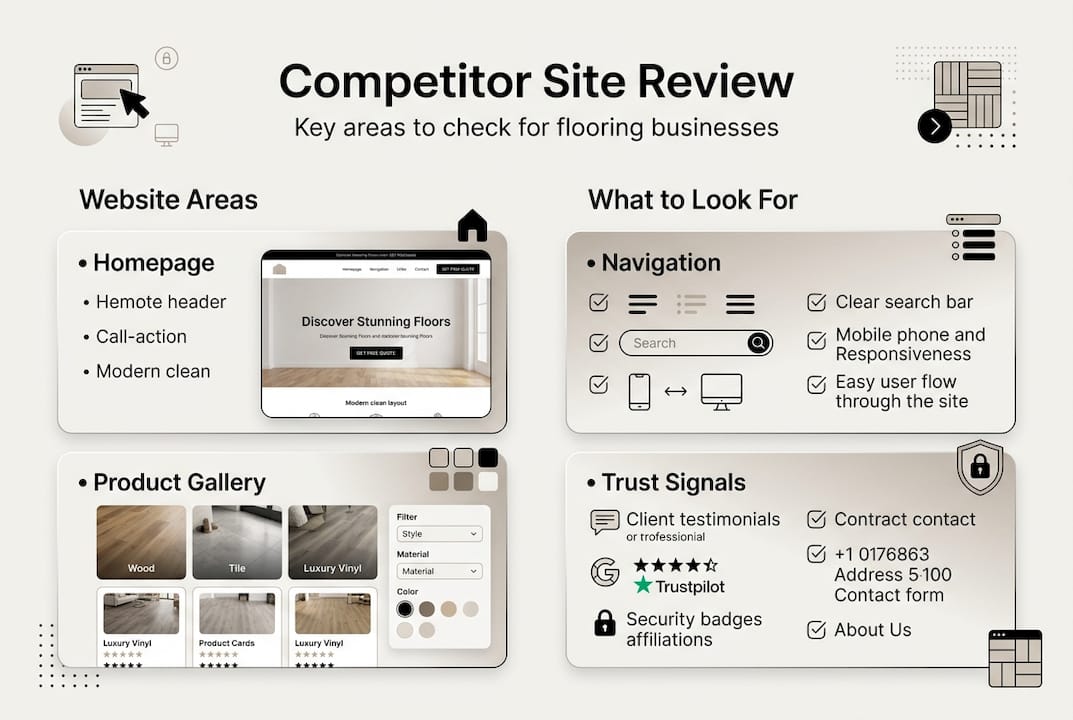 Infographic showing key areas for flooring site review