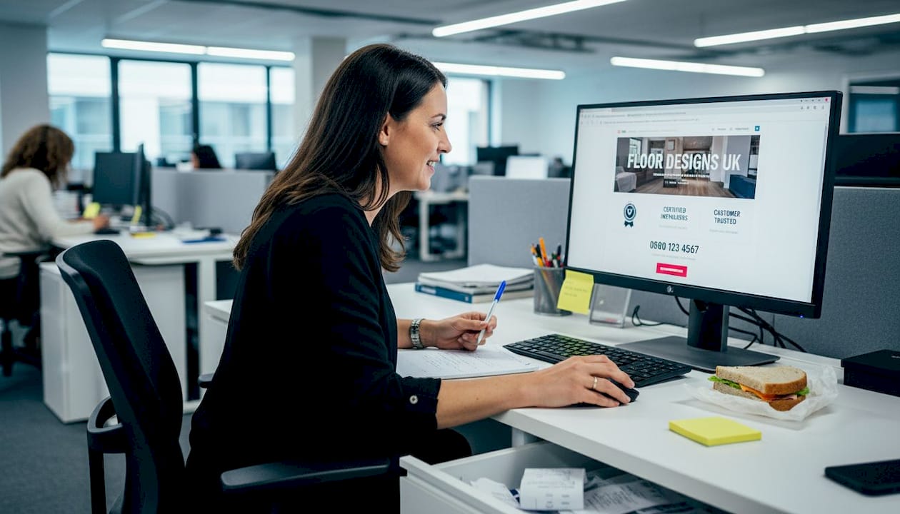 Woman analyzing competitor homepage trust signals