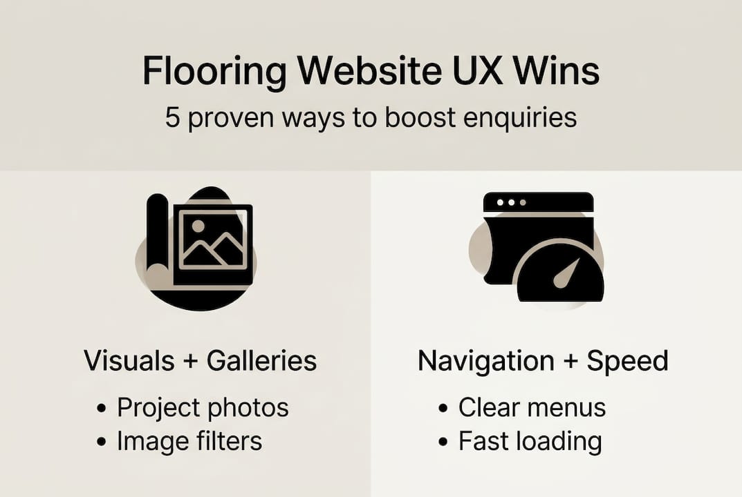 Infographic summarizing flooring website ux tips
