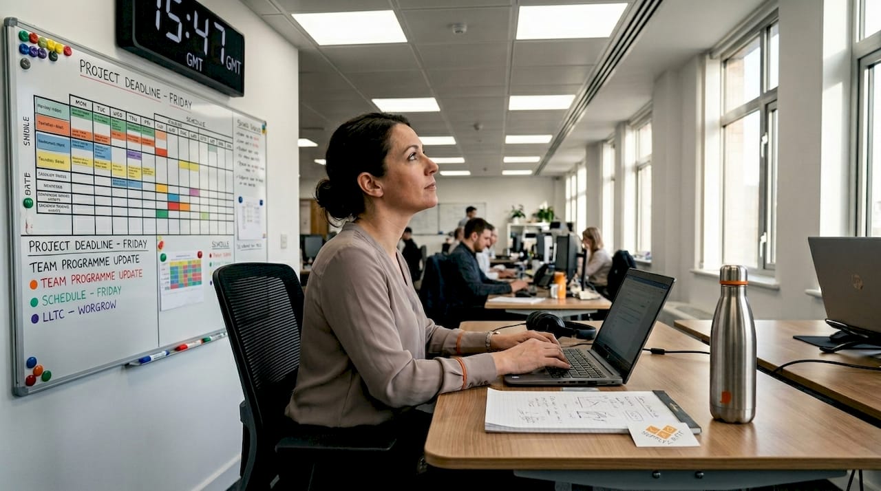 Employee working under high quality LED lights