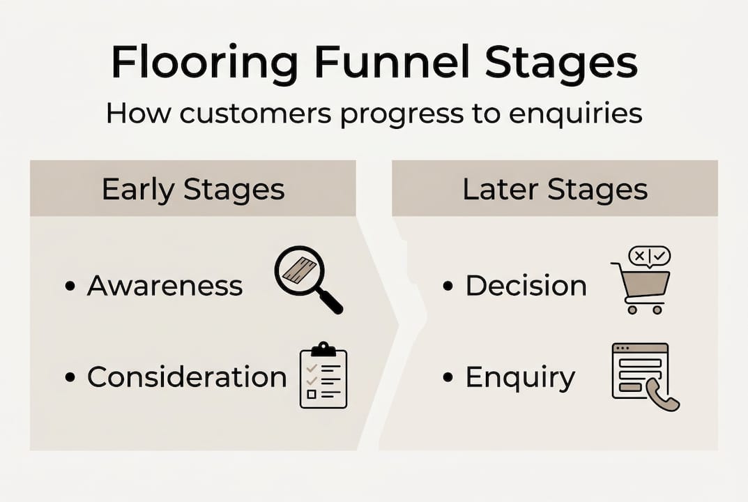 Infographic showing flooring funnel stage progression