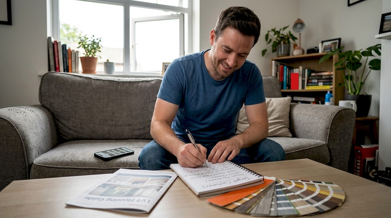 Business owner making notes on customer needs