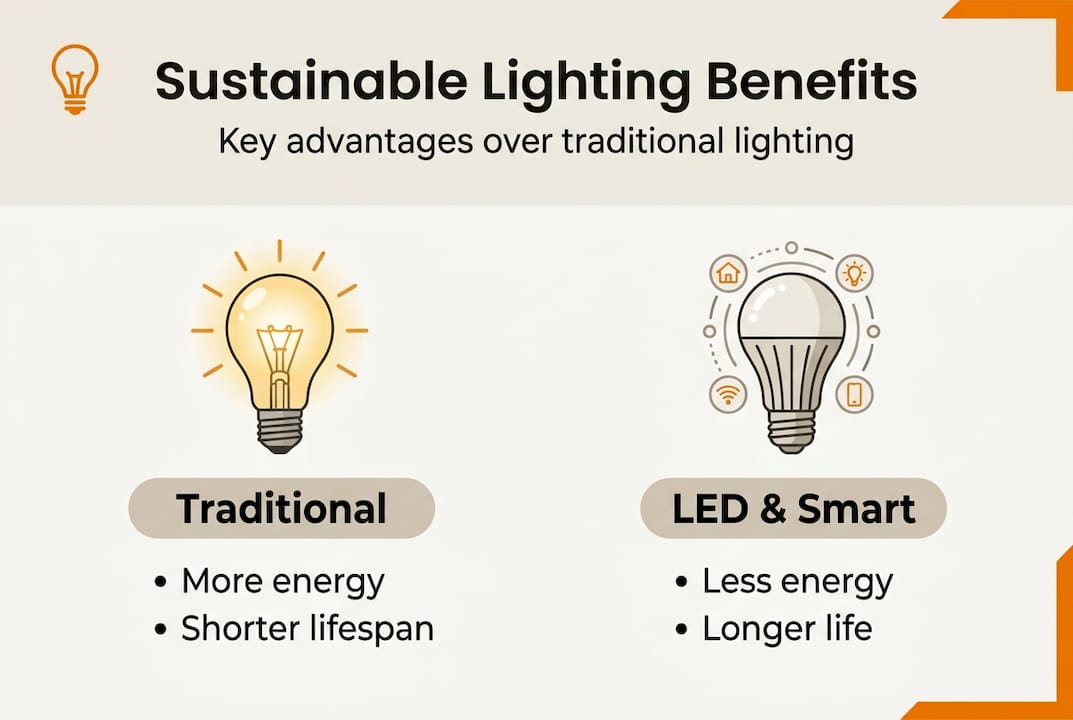 Infographic sustainable lighting benefits comparison