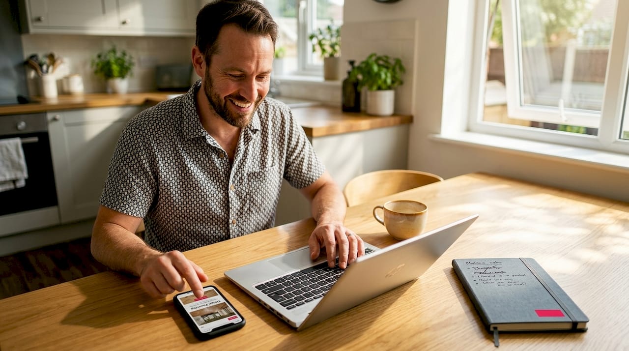 Web designer editing flooring site on devices