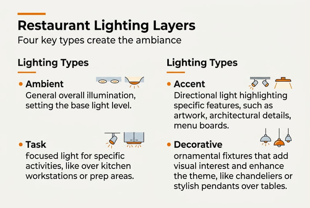 Infographic summarizing restaurant lighting layers