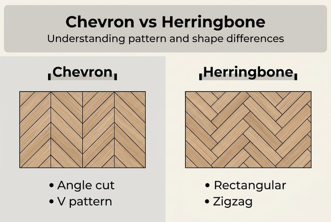 Infographic comparing chevron and herringbone flooring