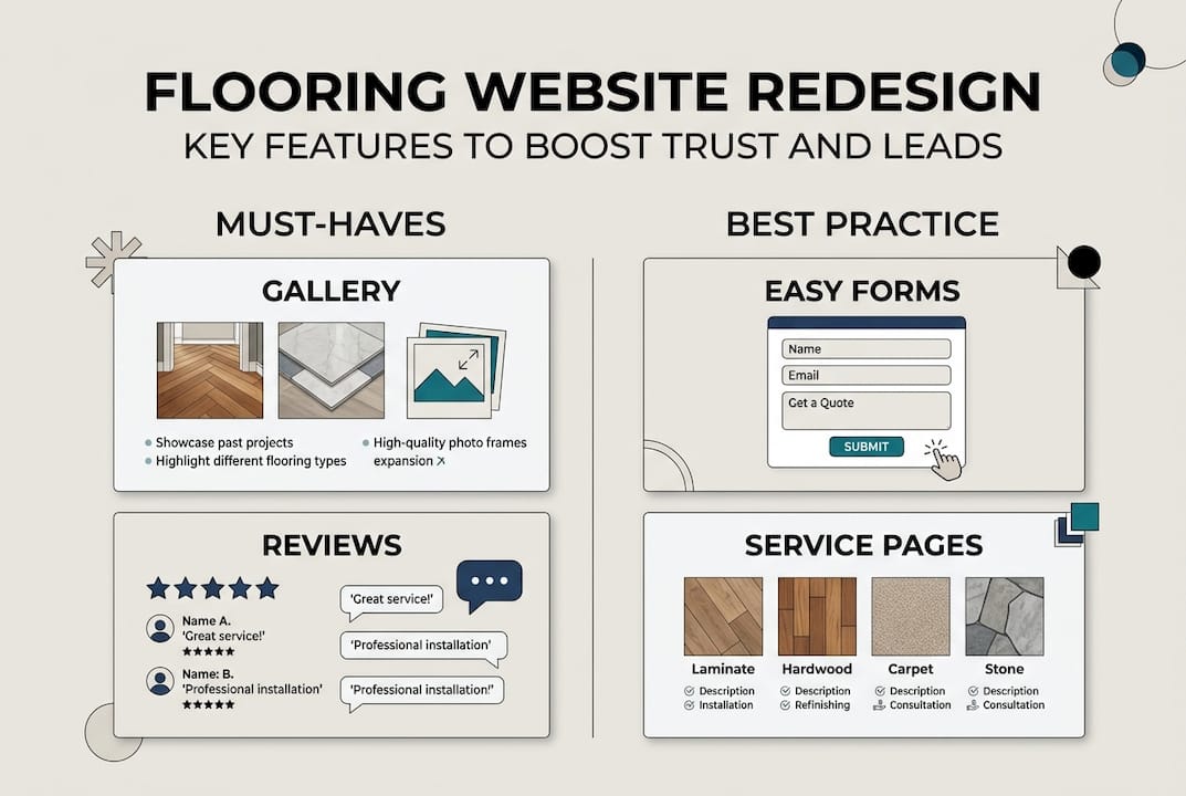 Infographic of flooring website redesign essentials