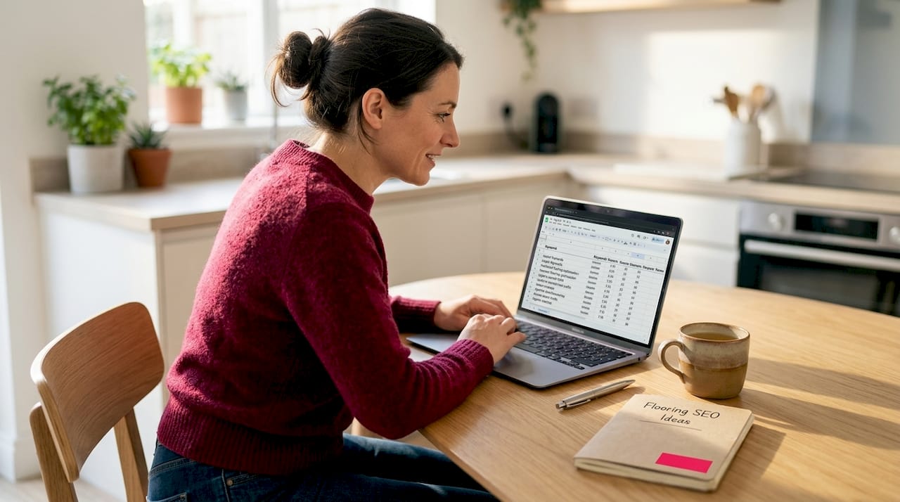 Woman researching SEO for flooring website