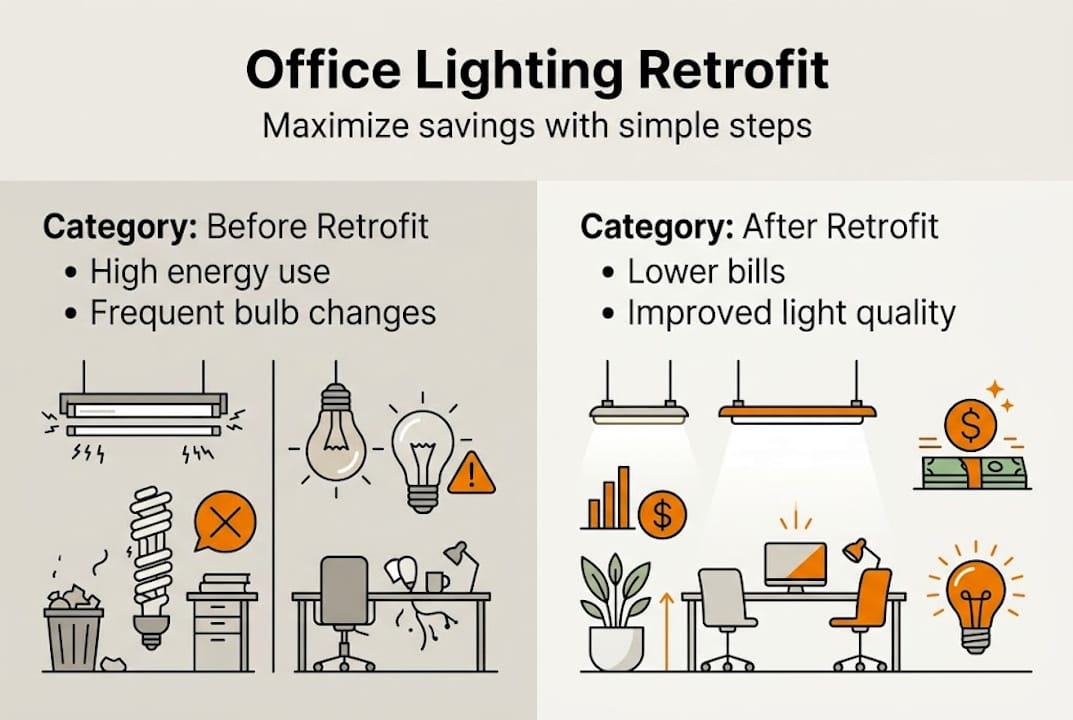 Infographic shows before and after lighting retrofit