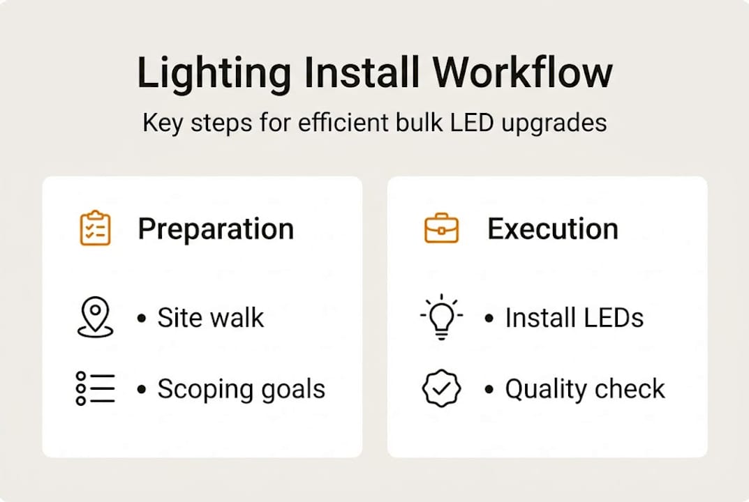 Infographic showing lighting install workflow steps
