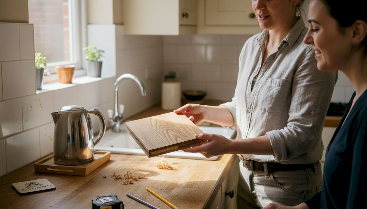 Joiner showing engineered wood plank cross section