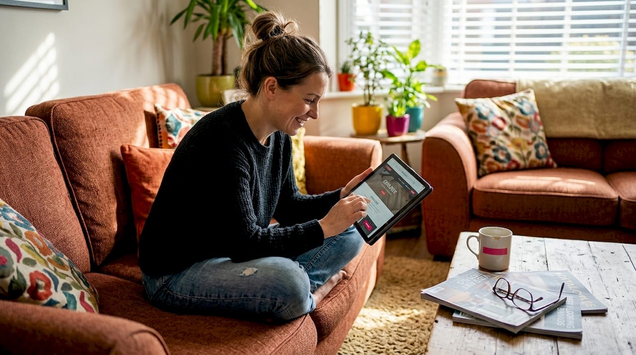 Customer browsing flooring website on tablet