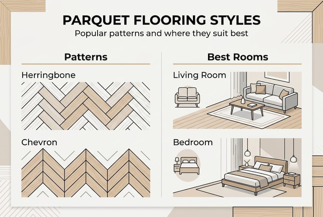 Infographic overview of parquet patterns and usage
