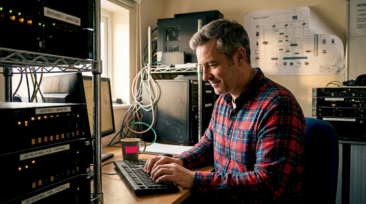 IT manager working in shared server room