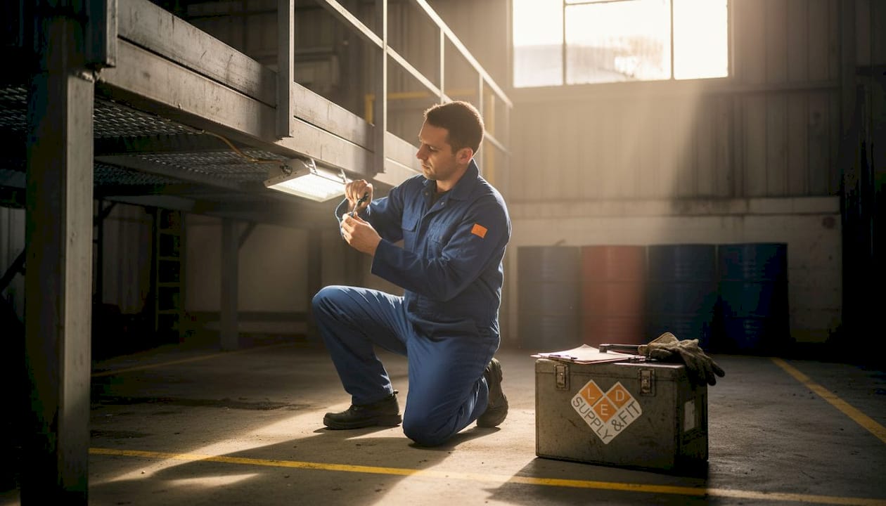 Technician installing ATEX LED in plant