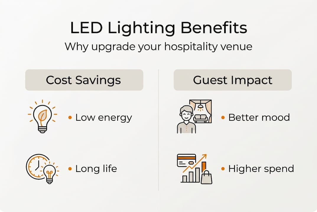 Infographic showing LED lighting cost and guest benefits