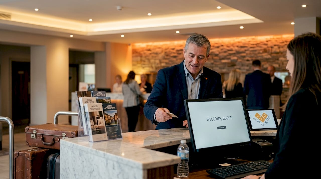 Hotel lobby with layered LED lighting scene