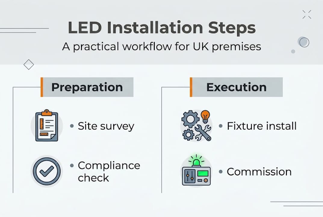 Infographic outlining LED installation workflow