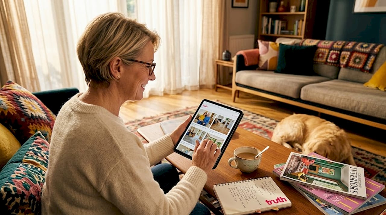 Browsing outdated flooring websites on tablet