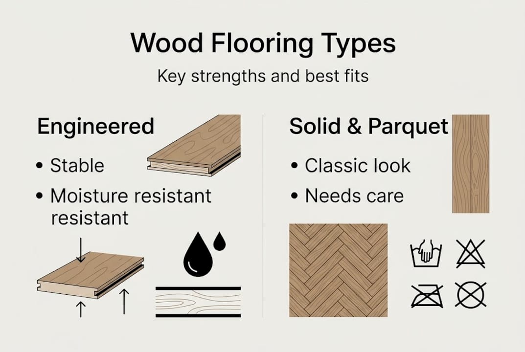 Infographic comparing wood flooring types