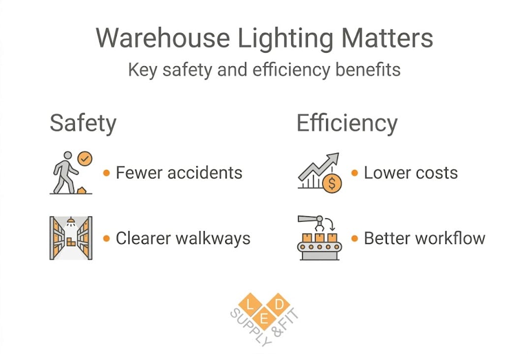 Infographic on warehouse lighting safety and efficiency