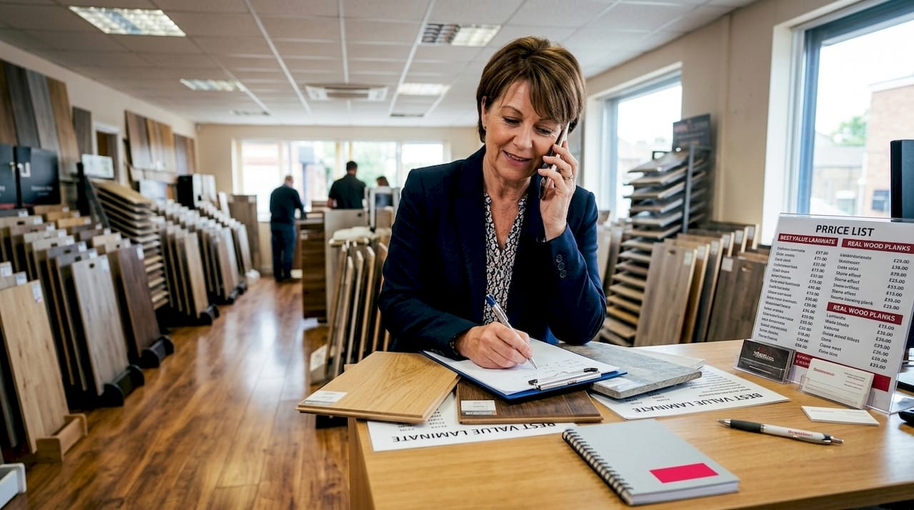 Receptionist taking flooring enquiry call