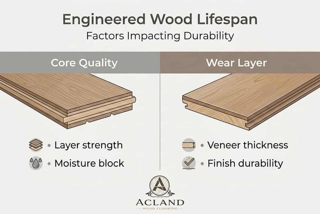 Infographic on engineered floor longevity factors