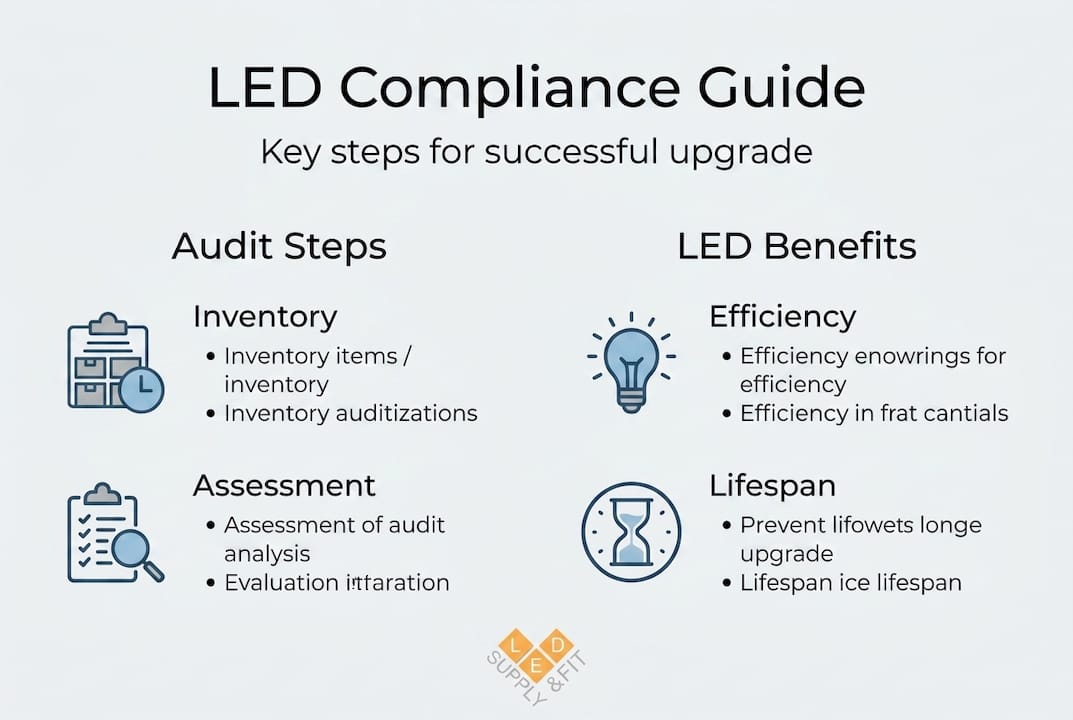 Infographic showing LED compliance steps and benefits