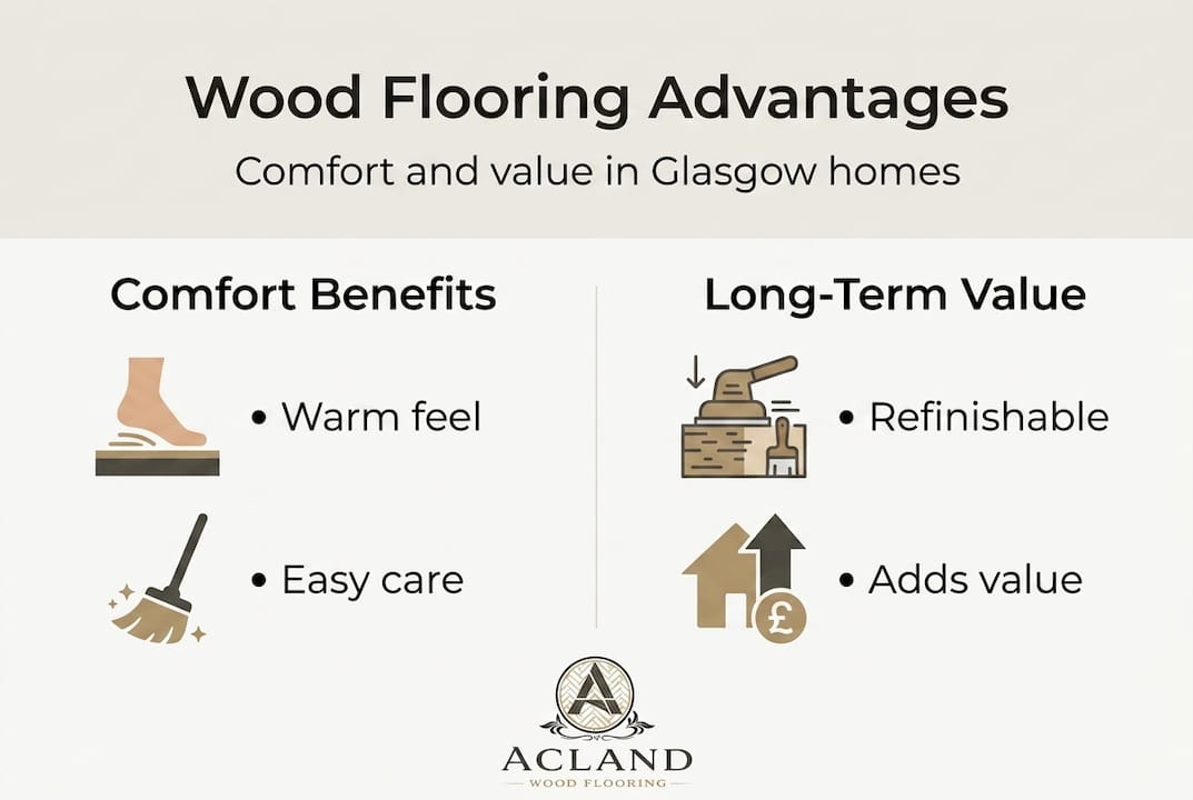 Infographic showing wood flooring comfort and value
