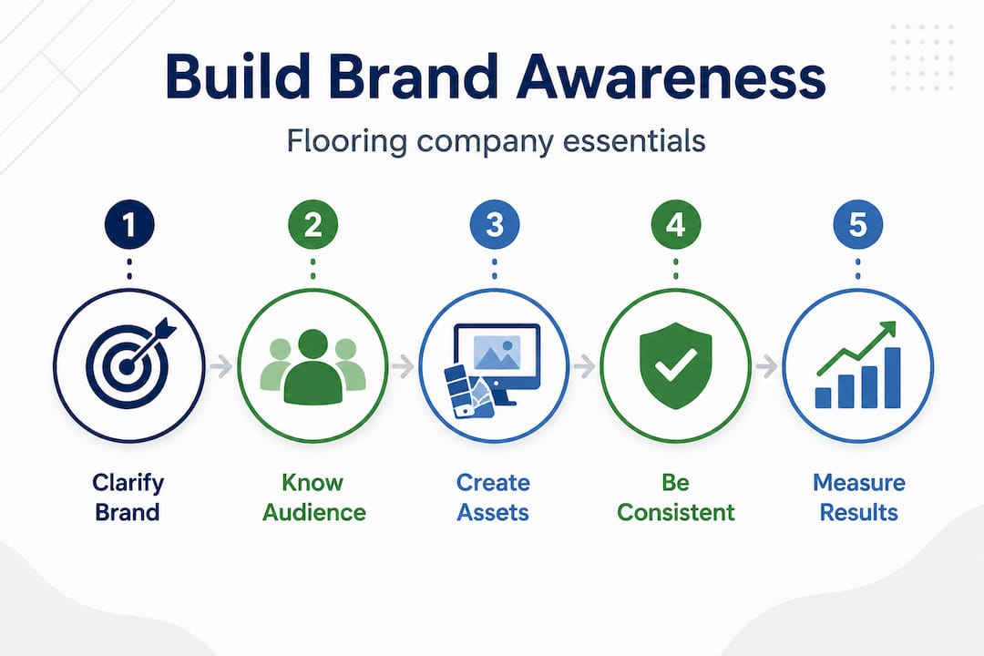 Infographic with steps to build flooring brand awareness