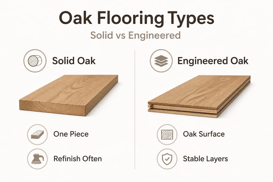 Infographic comparing solid and engineered oak types