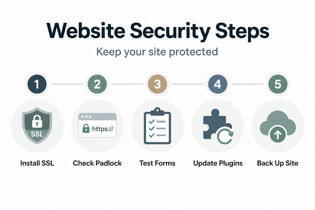 Infographic listing steps for website security