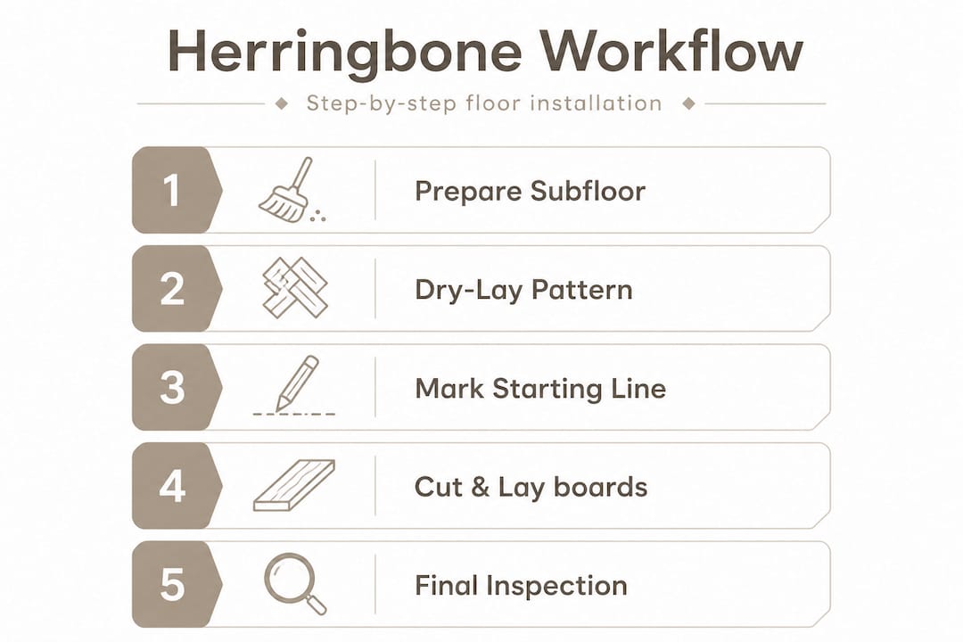 Infographic showing step-by-step herringbone workflow