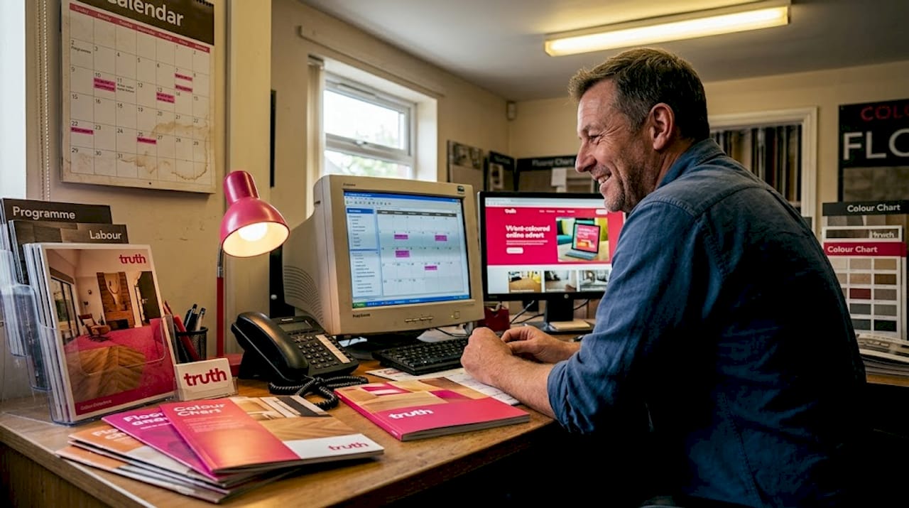 Business owner checking digital adverts in office